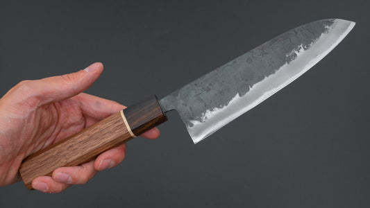 Hitohira Tosa Kurouchi Wit #2 Santoku 165 mm walnoot handvat (Ziricote ferrule)