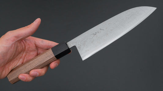 Hitohira Harima Forged Blue #2 Nickel Damascus Santoku Walnut Handle