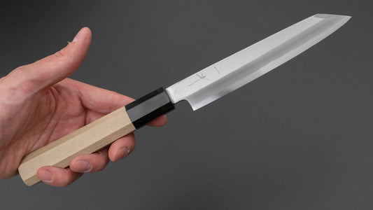 Hitohira Kikuchiyo Rikichi Blue #2 Kiritsuke Yanagiba 150 mm Ho houten handvat