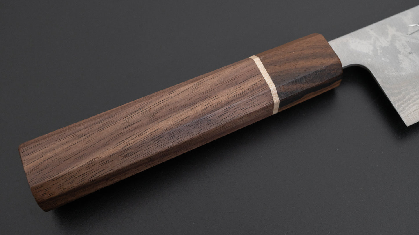 Hitohira Setsu gesmeed VG-10 Damascus Santoku 165mm walnoot handvat (Ziricote ferrule)