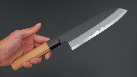 Hitohira Kikuchiyo Kyuzo Blauw #2 Kurouchi Santoku 180 mm kersenhouten handvat