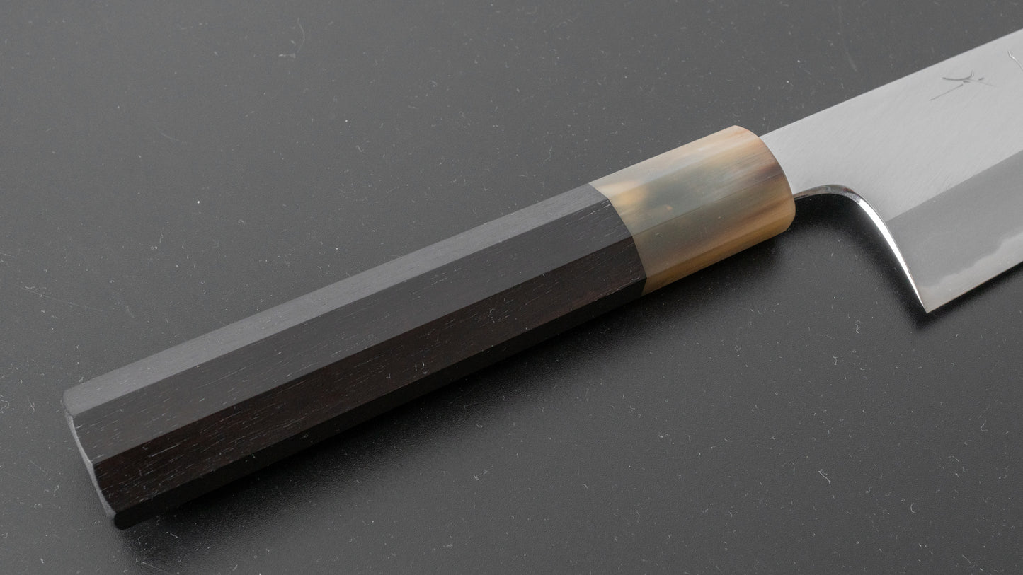 Hitohira Tanaka Kyuzo Blauw #1 Migaki Gyuto 240 mm Taihei Makassar ebbenhouten handvat