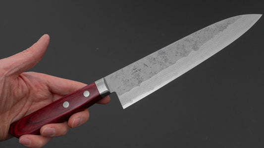 Hitohira NM V10 Nashiji Damascus Gyuto 180mm Wine Pakka Handle