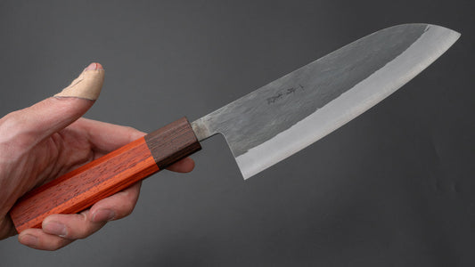 Hitohira TD Blue #2 roestvrij beklede Kurouchi Santoku 165 mm Padauk-handgreep