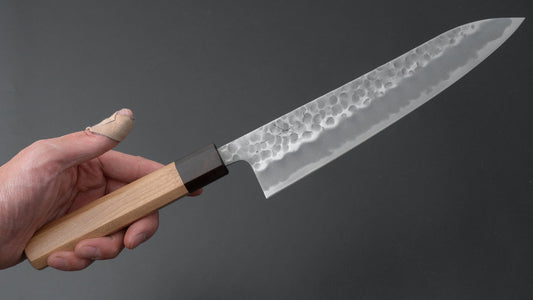 Hitohira Futana Wit #2 Migaki Tsuchime Gyuto 210 mm kersenhouten handvat