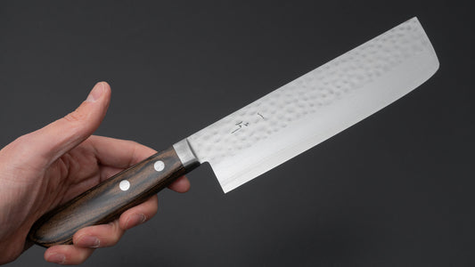 Hitohira NM V10 Tsuchime Damascus Nakiri 165mm Imitation Mahogany Handle