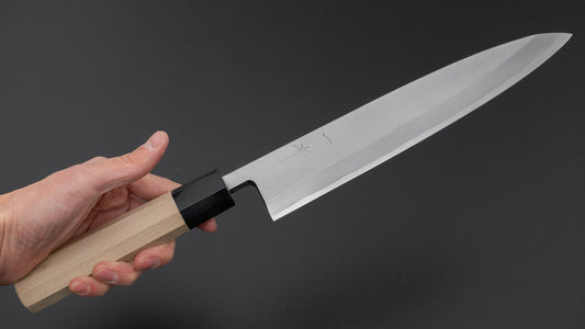 Hitohira Kikuchiyo Manzo Blue #2 Mioroshi Deba 240 mm Ho houten handvat (Saya)