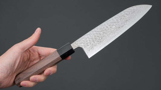 Hitohira Futana S3 Tsuchime Damascus Santoku 170mm Walnut Handle