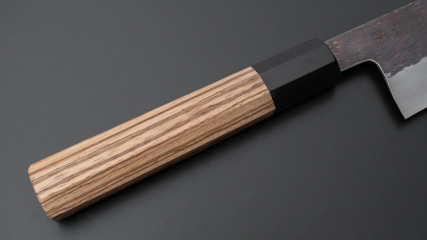 Isamitsu Blue Super Stainless Clad Kurouchi Gyuto 240mm Taihei Zebrawood Handle