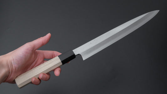 Hitohira Kikuchiyo Rikichi Zilver #3 Yanagiba 240 mm Ho houten handvat (Saya)