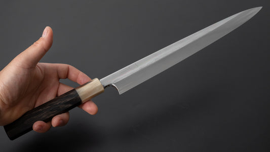 Hitohira Togashi Wit #1 Mizu Honyaki Yanagiba 300 mm Taihei ebbenhouten handvat (Saya)