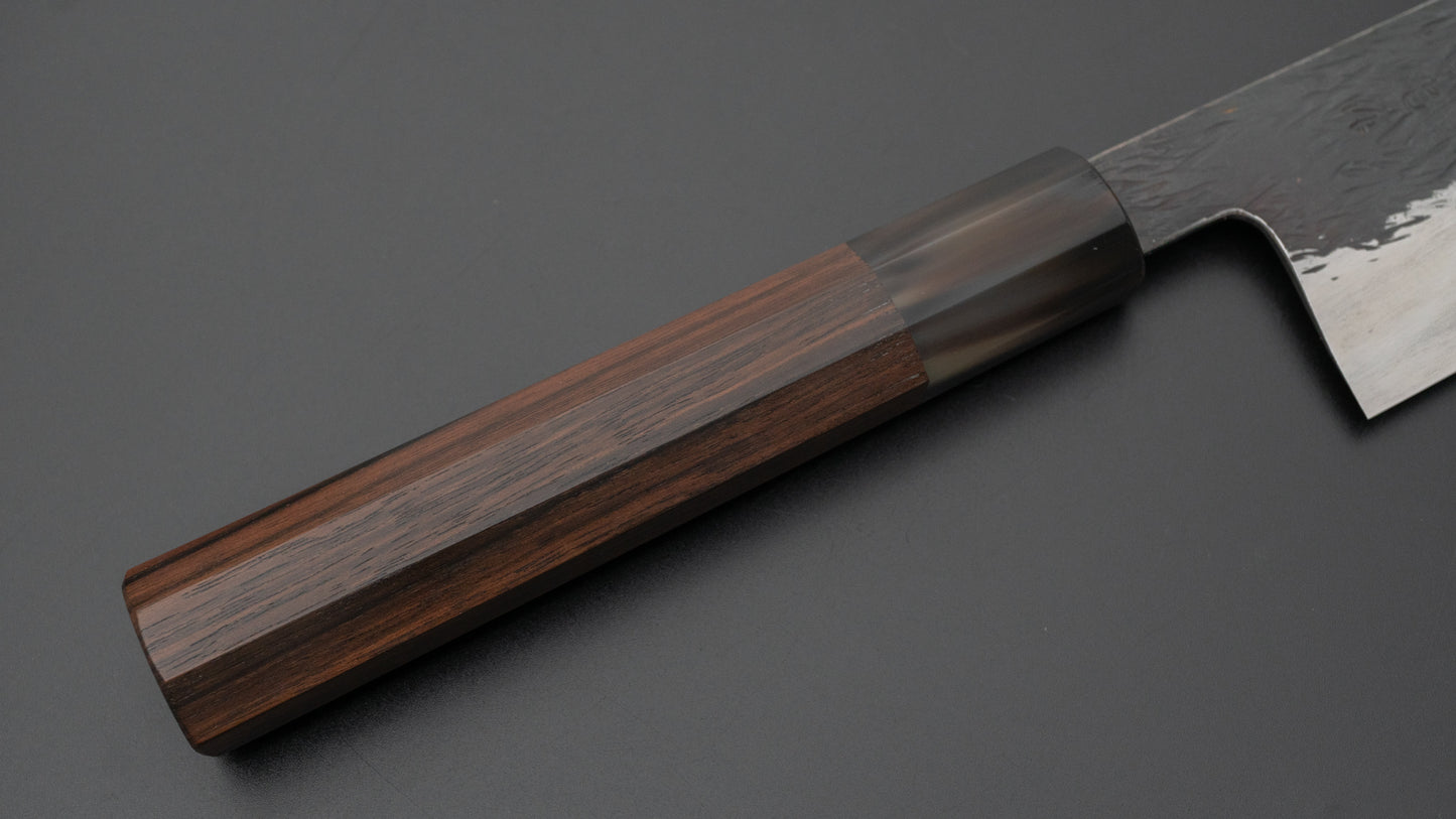 Isamitsu Blue Super Stainless Clad Kurouchi Gyuto 240mm Taihei Makassar Ebony Handle