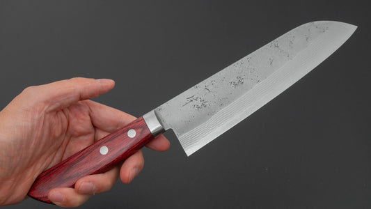 Hitohira NM V10 Nashiji Damascus Santoku 170mm Wine Pakka Handle