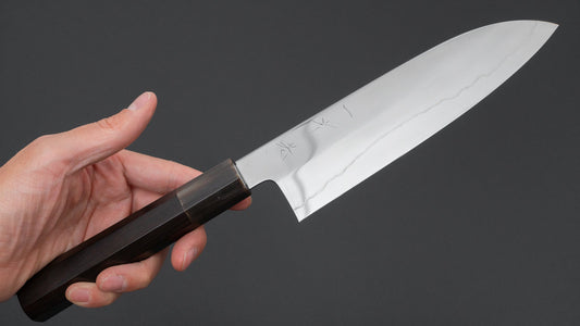Hitohira Kikuchiyo Rou Silver #3 Fully Mirror Polished Santoku Ebony Handle