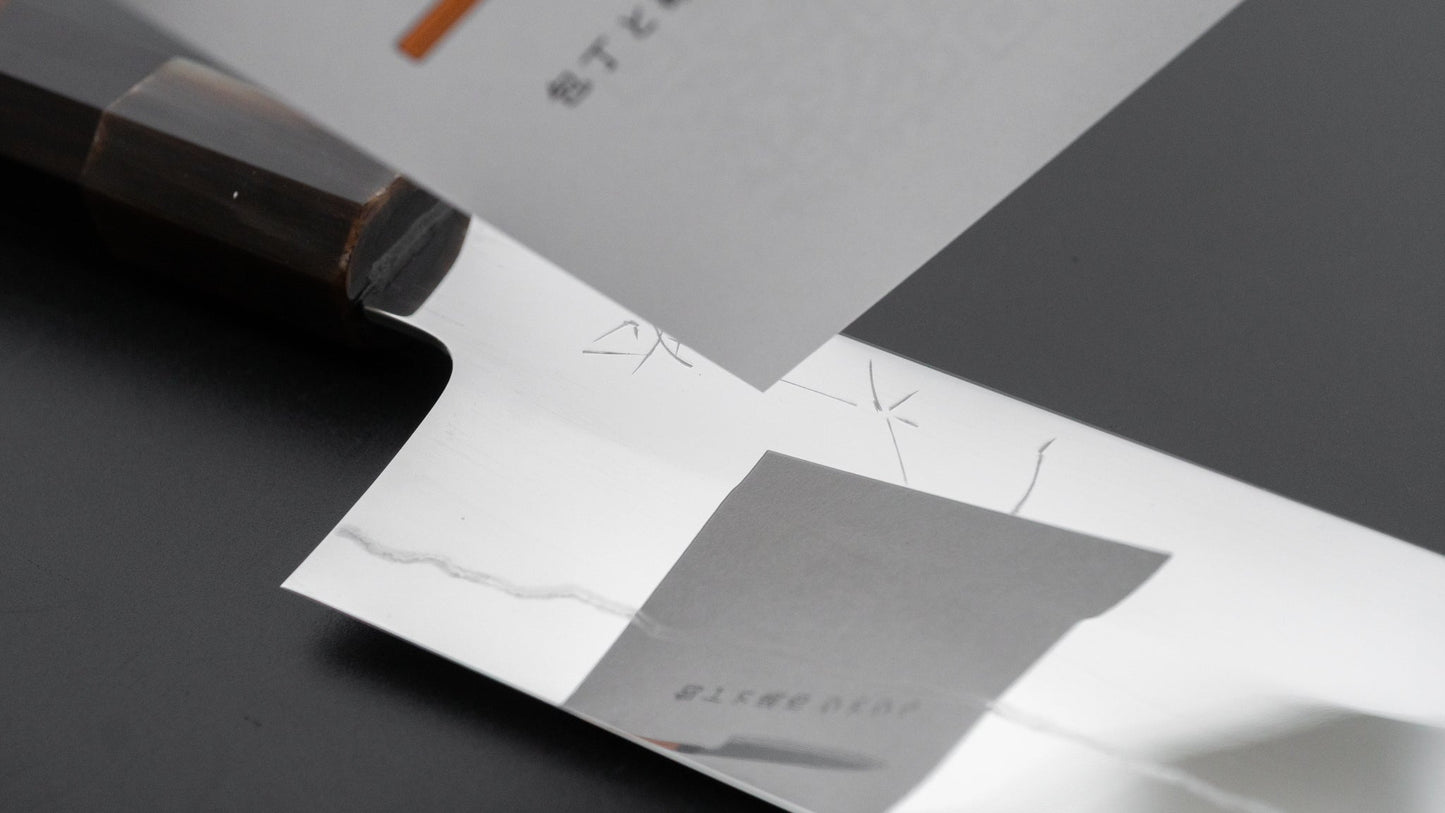 Hitohira Kikuchiyo Rou Silver #3 Fully Mirror Polished Santoku Ebony Handle