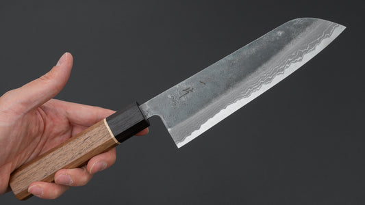 Hitohira Echizen NB Wit #2 Kurouchi Damascus Santoku 170 mm walnoot handvat (ziricote ferrule)