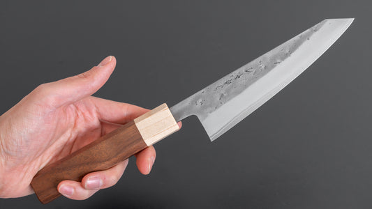 Hitohira TD Blue #2 Stainless Clad Nashiji Honesuki Kaku 150mm Walnut Handle