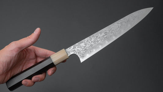 Hitohira Kikuchiyo Yohei VG-10 Damascus Gyuto 210 mm ebbenhouten handvat (beperkt)