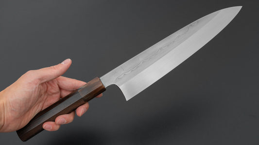 Hitohira Togashi White #1 Sanbonsugi Mizu Honyaki Gyuto 240mm Taihei Makassar Ebony Handle (#127/ Saya)