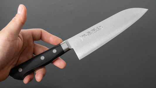 Hitohira Imojiya Blue #2 Stainless Clad Santoku 165mm Pakka Handle