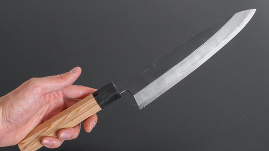 Hitohira Tanaka Kyuzo Blauw #1 Kurouchi Gyuto 210 mm Yakusugi cederhouten handvat