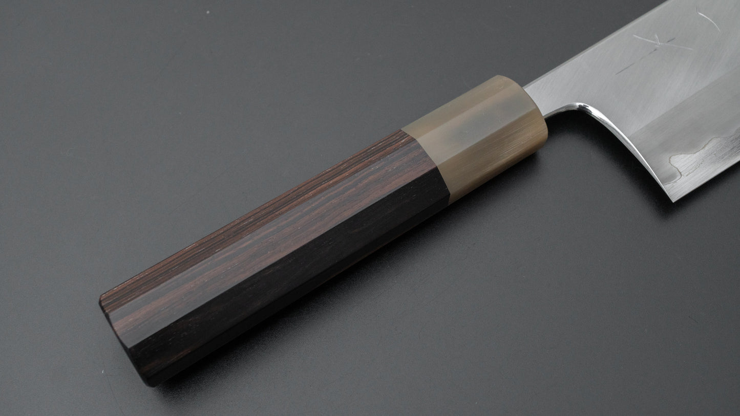 Hitohira Togashi Blue #1 Stainless Clad Migaki Nakiri 180mm Taihei Ebony Handle