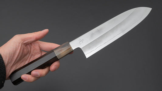 Hitohira Kikuchiyo Rou Silver #3 Mirror Polished Santoku Ebony Handle