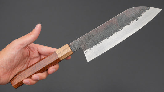 Isamitsu White #1 Stainless Clad Kurouchi Santoku 180mm Rosewood Handle