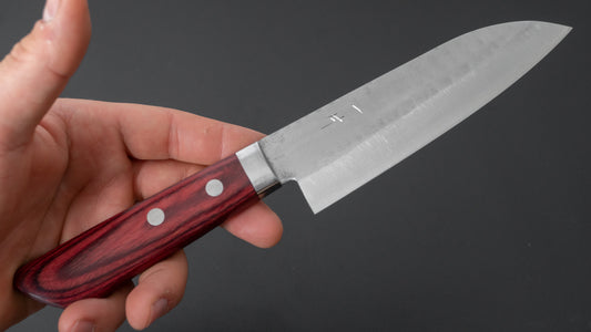 Hitohira NM Tsuchime Santoku 130mm Pakka Handle (Red)