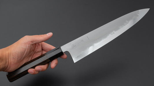 Hitohira Tanaka Izo Blue #1 roestvrijstalen Gyuto 240 mm Ziricote-handgreep