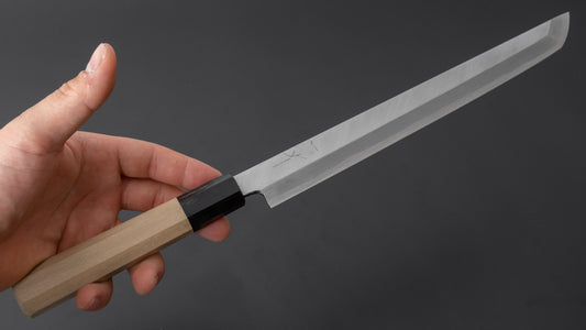 Hitohira Kikuchiyo Manzo Blue #2 Sakimaru Takobiki 240 mm Ho houten handvat (Saya)