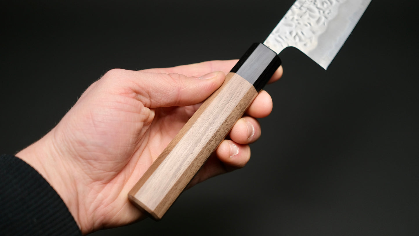Hitohira Futana White #1 Migaki Tsuchime Santoku 170mm Walnut Handle