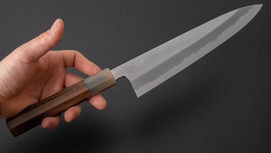 Hitohira Tanaka Kyuzo Blue #1 roestvrij beklede Gyuto 240 mm ziricote handgreep