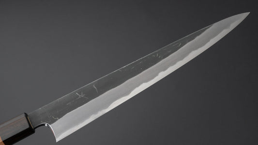 Hitohira Togashi Blue #2 Kurouchi Sujihiki 270 mm kersenhouten handvat (ebbenhouten uiteinde)
