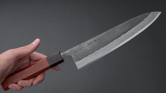 Hitohira TD Blue #2 roestvrij beklede Kurouchi Gyuto 210 mm Padauk-handgreep