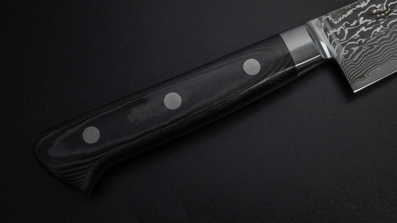 Hitohira FJ SG2 nikkel Damascus Petty 150 mm linnen micarta handvat