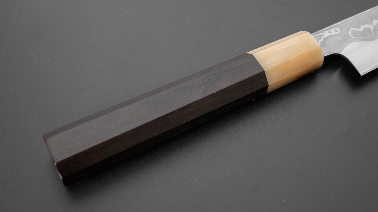 Hitohira Tanaka Manzo Blue #1 Damascus Left-Handed Kiritsuke Yanagiba 270mm Ebony Handle (Saya)