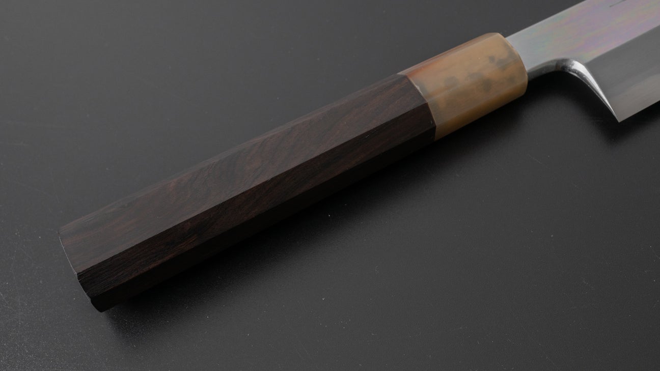 Hitohira Tanaka Mosuke Blue #1 Kiritsuke 240 mm ebbenhouten handvat spiegel gepolijst met Saya