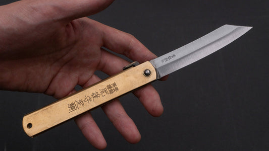 Higonokami Blue Steel Folding Knife Extra Large Brass Handle