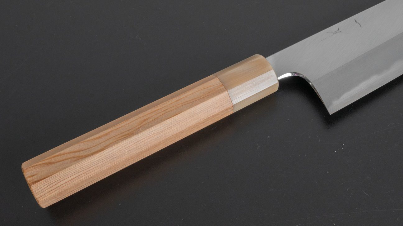 Hitohira Tanaka Kyuzo Blue #1 Migaki Kiritsuke Gyuto 240mm Yakusugi Cedar Handle (Extra Height)