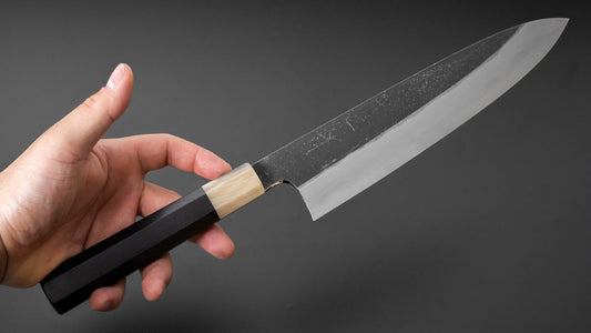 Hitohira Togashi Wit #1 Damascus Kurouchi Gyuto 240 mm ebbenhouten handvat