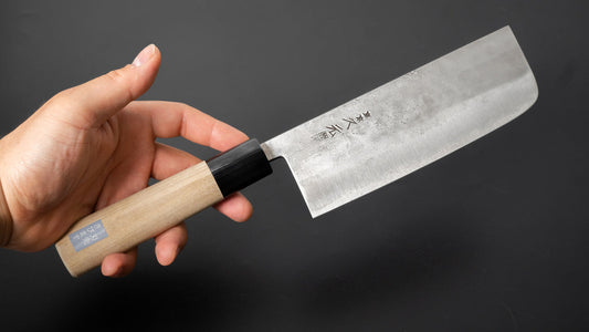 Morihei Hisamoto Blue Super Tsuchime roestvrij beklede Nakiri 165 mm Ho houten handvat