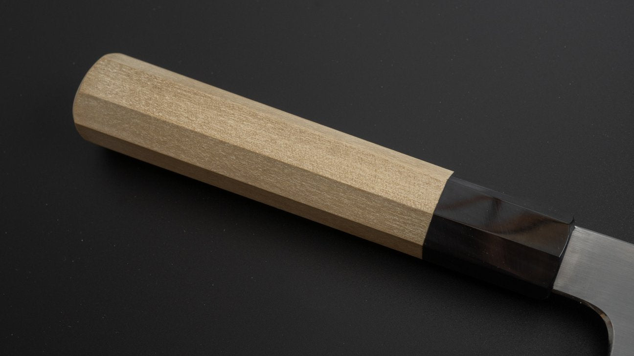 Hitohira Gorobei Rikichi Wit #2 Kasumi Gyuto 240 mm Ho houten handvat