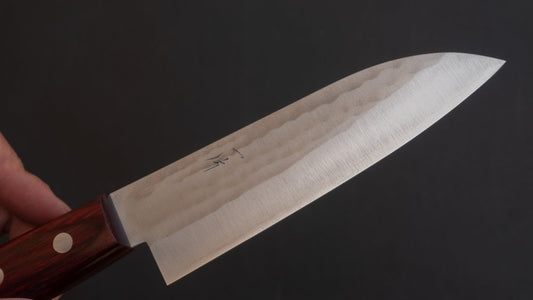 Hitohira NM Tsuchime Santoku 130mm Pakka Handle (No Bolster/ Red)