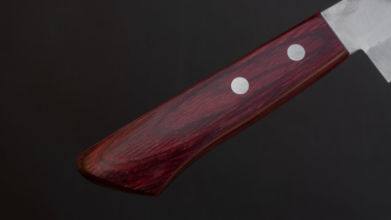 Hitohira NM Tsuchime Santoku 130mm Pakka Handle (No Bolster/ Red)