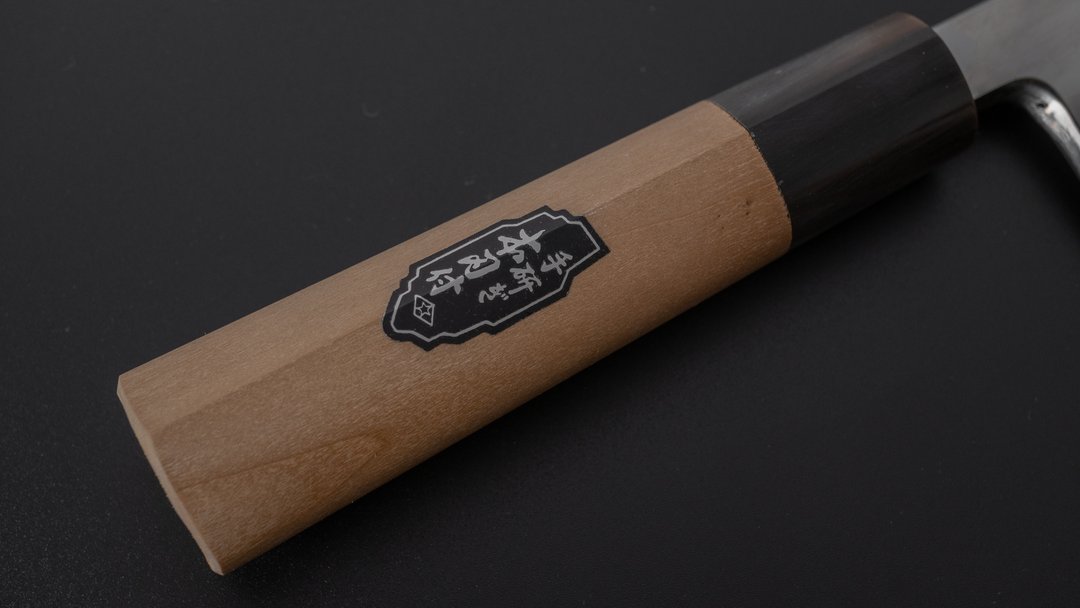 Morihei Hisamoto spiegel gepolijst blauw #2 Deba 150 mm Ho houten handvat