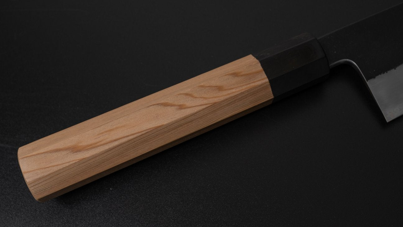 Hitohira Tanaka Kyuzo Blauw #1 Kurouchi Gyuto 240 mm Yakusugi cederhouten handvat