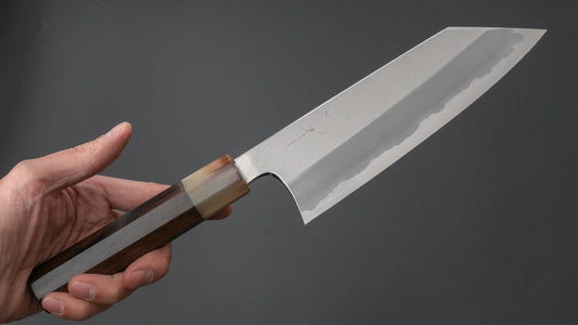 Hitohira Togashi Blue #1 Stainless Clad Migaki Bunka 180mm Taihei Makassar Ebony Handle