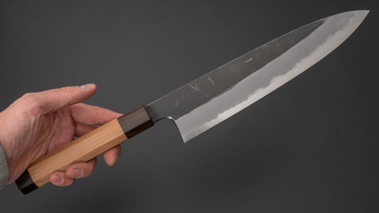 Hitohira Togashi Blue #2 Kurouchi Gyuto 240 mm kersenhouten handvat (ebbenhouten uiteinde)