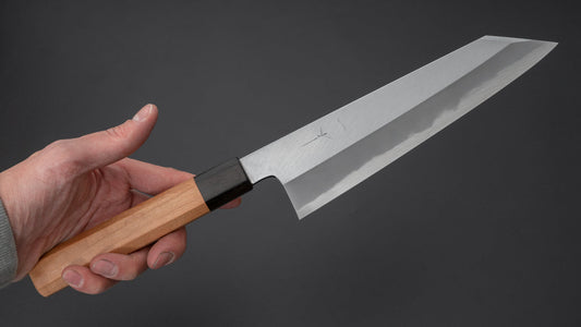 Hitohira Kikuchiyo Kyuzo Wit #2 Migaki Kiritsuke Gyuto 210 mm kersenhouten handvat